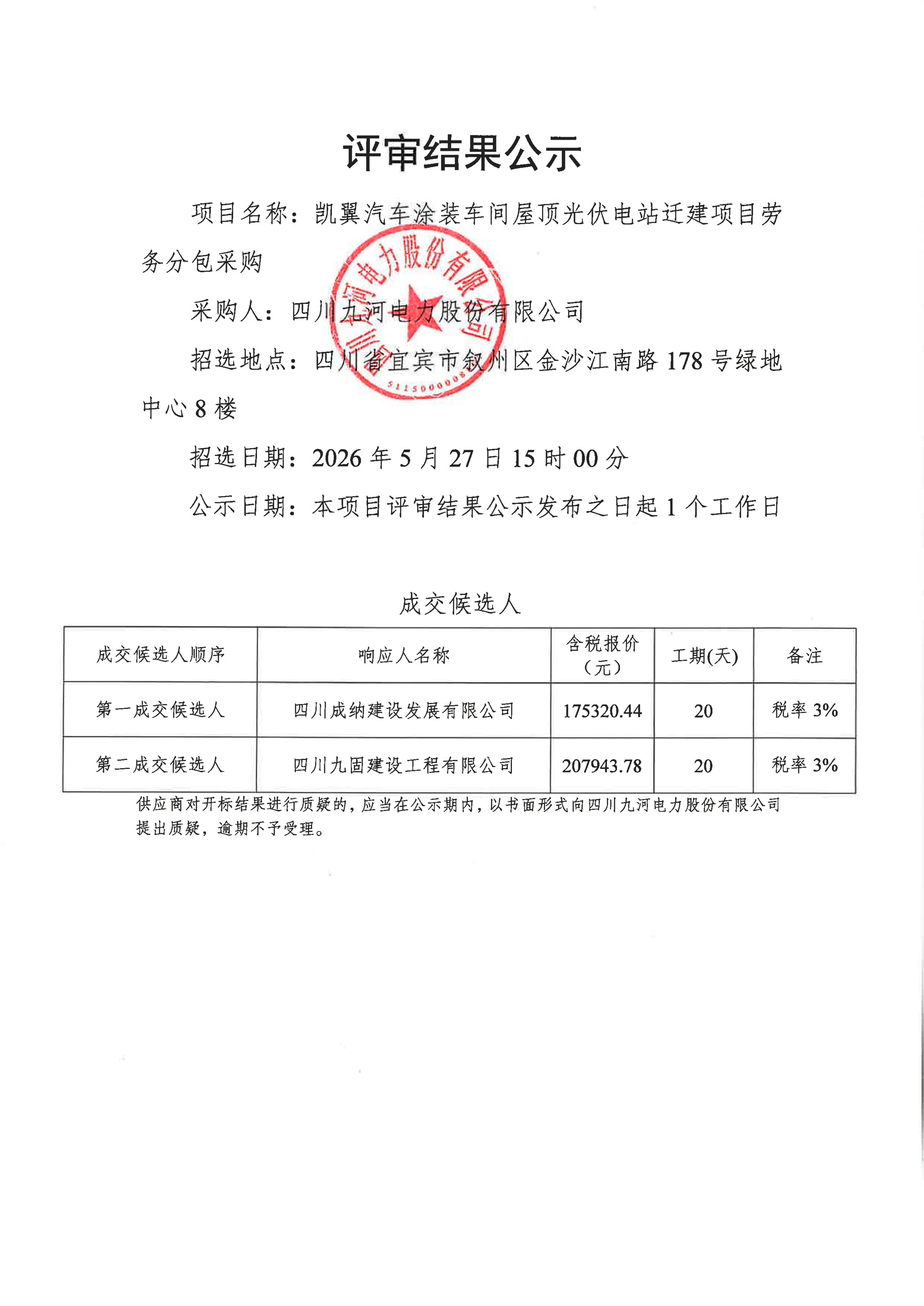 凯翼汽车涂装车间屋顶光伏电站迁建项目劳务分包采购评标结果公示_01